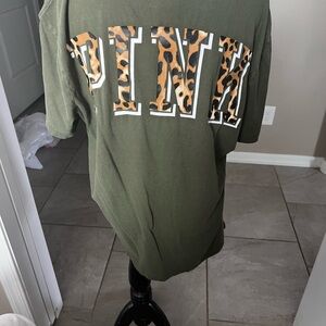 PINK Victoria's Secret Camo Letter Olive Tee